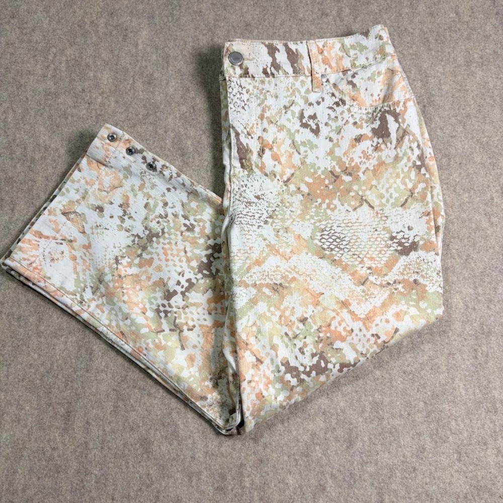 Bandolino Mandie Capri Pants Womens 8 Tan Snakeskin Print Denim Cropped Boho